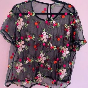 Forever 21 Mesh shirt with embroidered flowers🌺